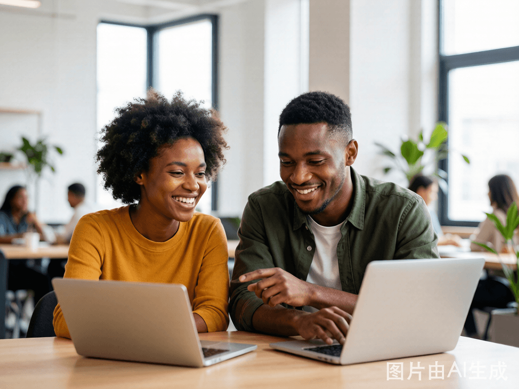 Jeunes professionnels africains collaborant joyeusement